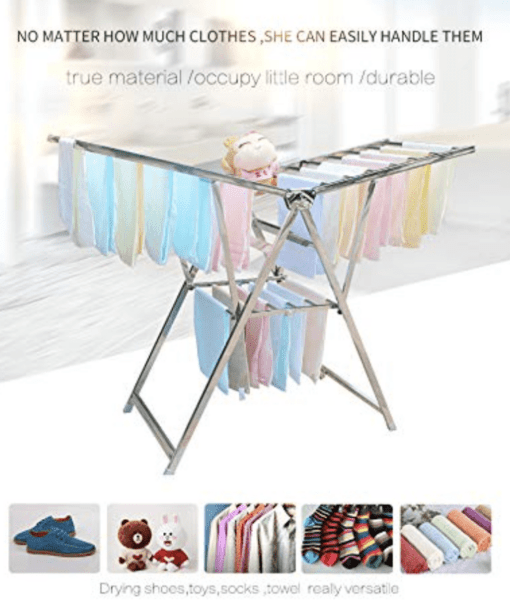 Heavy Duty Rust-Free Stainless Steel Foldable Storage Cloth Drying Stand/Clothes Dryer Stands/Laundry Racks with for Indoor/Outdoor/Balcony (Butterfly Model) (L- 65 inch * W-20 inch * H-36 inch) - Image 2